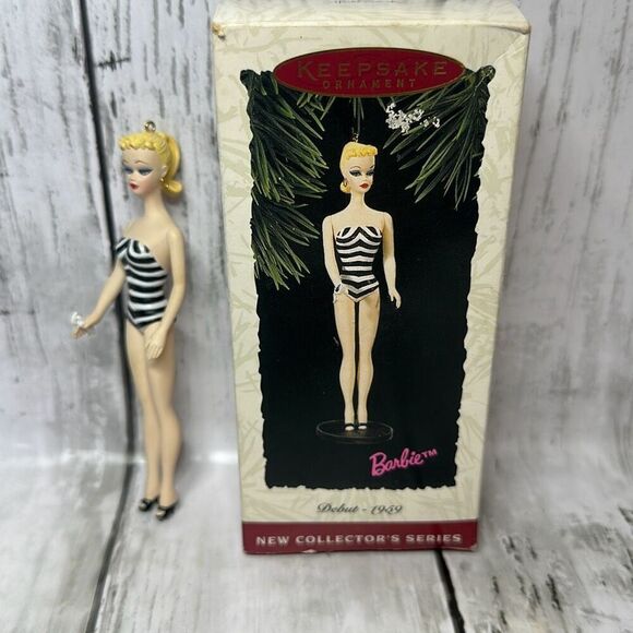 Hallmark Barbie Keepsake 1994 Ornament Debut 1959 Blonde Hair Striped Swimsuit - Picture 1 of 5